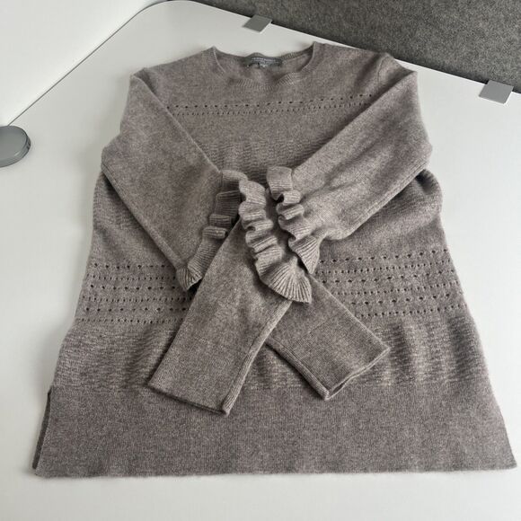 Neiman Marcus Cashmere Collection Sweater Womens Size M Gray Ruffled Sleeve‎ - Picture 12 of 13